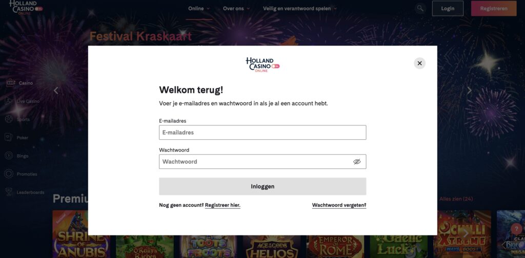 Holland Casino login page